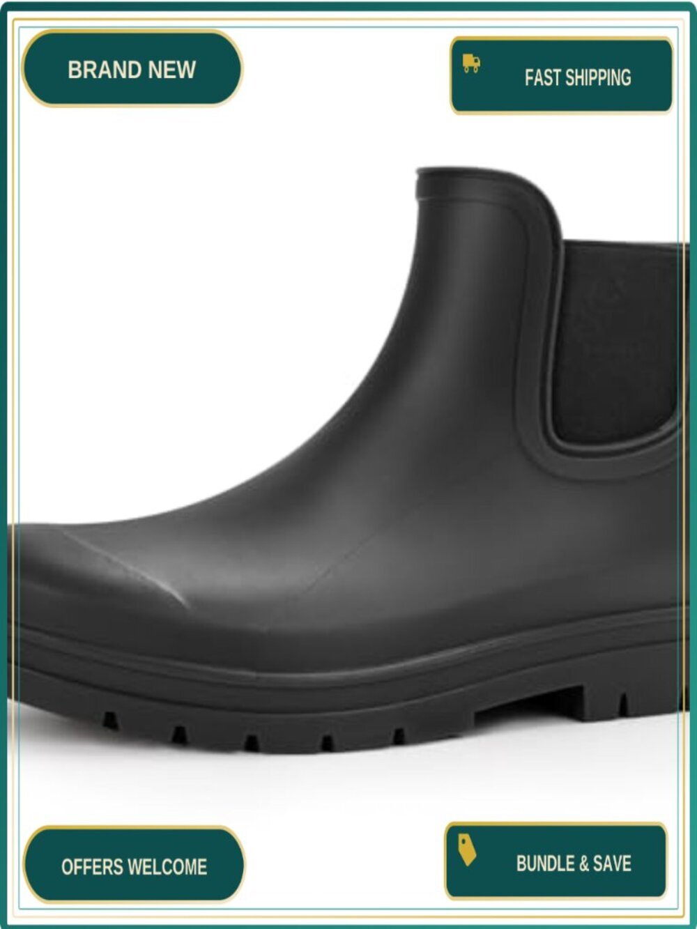 Waterproof Chelsea Ankle Rain Boots for Women, Round Toe, Slip Resistant